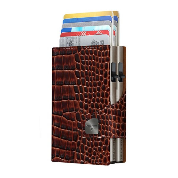 ΠΟΡΤΟΦΟΛΙ TRU VIRTU DOUBLEWALLET CLICK & SLIDE CROCO BROWN