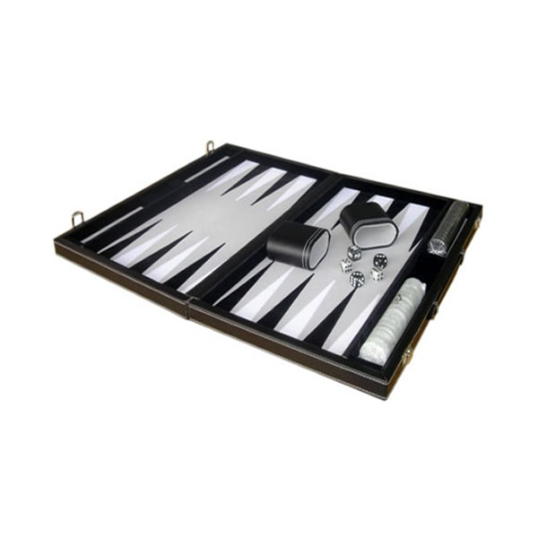 BACKGAMMON LUXURY LEATHER LOOK CASE BLACK