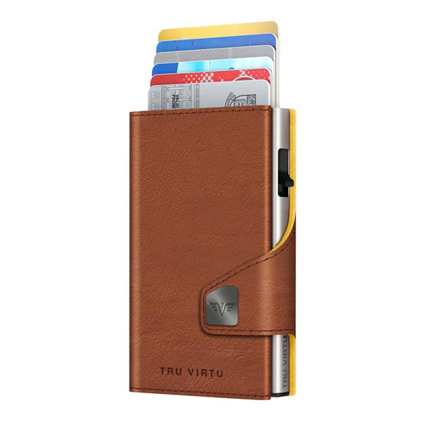 ΠΟΡΤΟΦΟΛΙ TRU VIRTU CLICK & SLIDE EDGE STRAP CARAMBA BROWN-YELLOW/ SAHARA GOLD