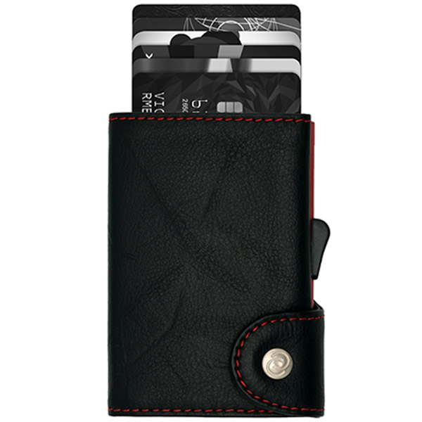 ΠΟΡΤΟΦΟΛΙ-ΚΑΡΤΟΘΗΚΗ C-SECURE BLACK/EMBOSSED ΚΟΚΚΙΝΗ ΡΑΦΗ 